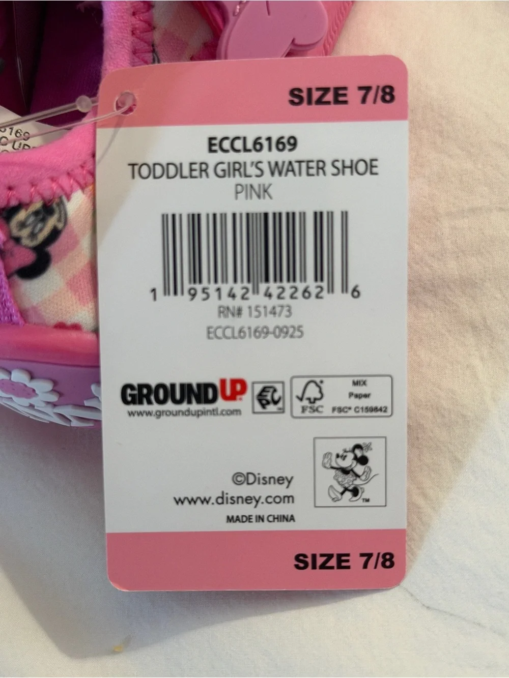 Disney Pink Minnie Mouse Floral Water Shoes with Velcro Strap